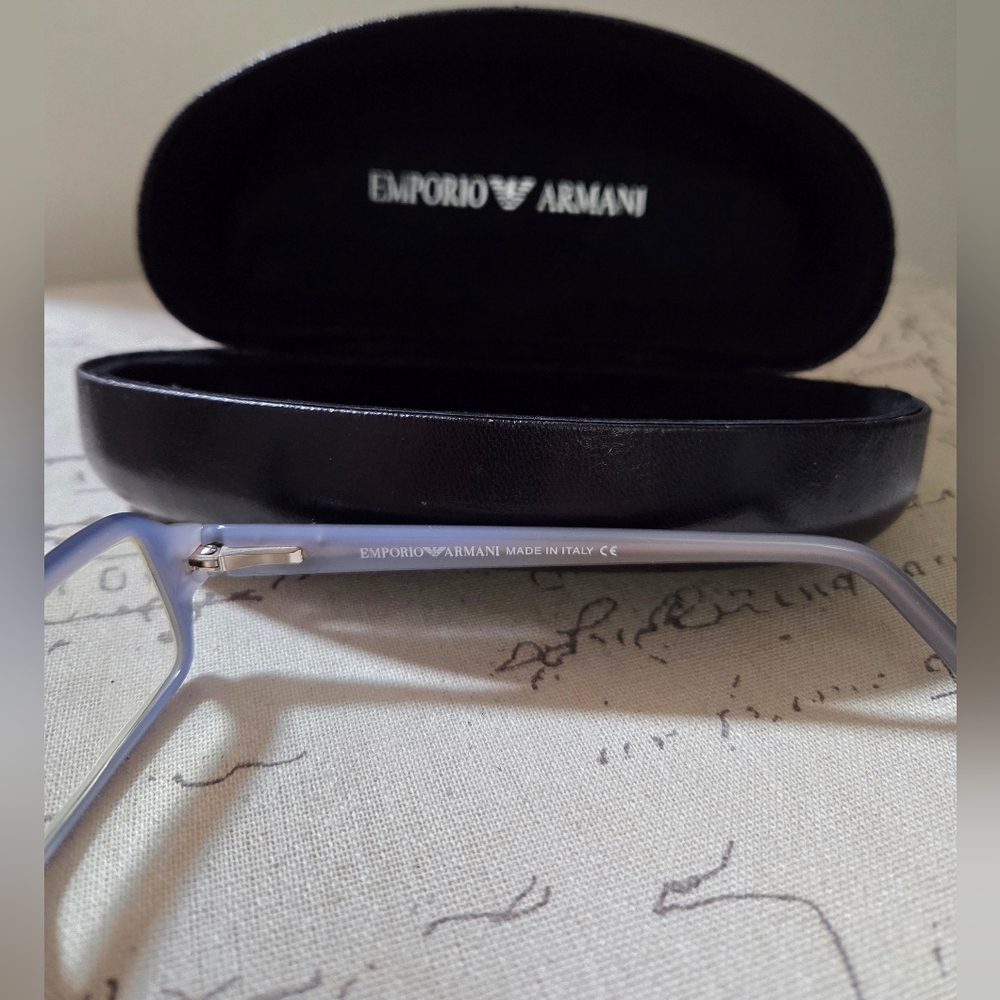 Emporio Armani Prescription Eyeglasses Frosted Blue Rectangular - Picture 7 of 7